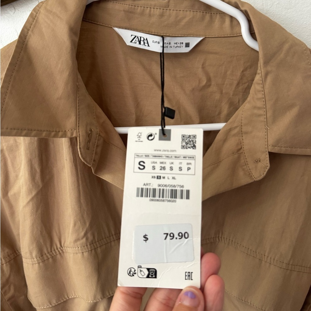 Zara Camel Tan Boiler Tie Jumpsuit NWT Small - Picture 3 of 5